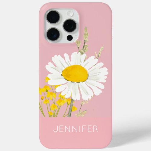 White Daisy Flower Custom Name  iPhone 15 Pro Max Case
