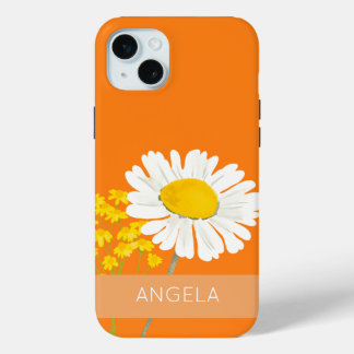 White Daisy Flower Custom Name iPhone 15 Plus Case