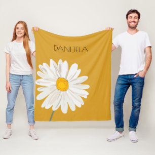 White Daisy Flower Custom Name  Fleece Blanket