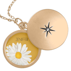 White Daisy Flower Custom Name  Gold Plated Necklace