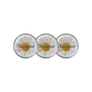 White Daisy Flower Custom Name Golf Ball Marker