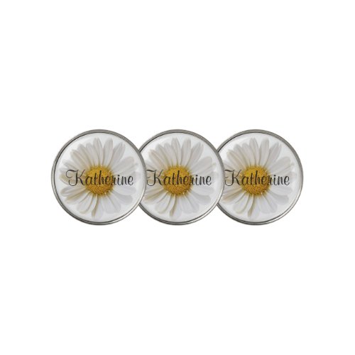 White Daisy Flower Custom Name Golf Ball Marker