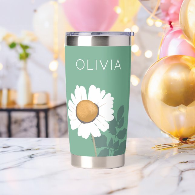 White Daisy Flower Custom Name  Insulated Tumbler (Bachelor Party)