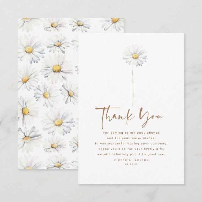 White Daisy Flower Cute Elegant Small Thank You (Front/Back)