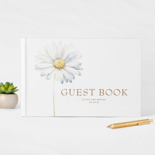 White Daisy Flower Elegant Botanical Wedding Guest Book