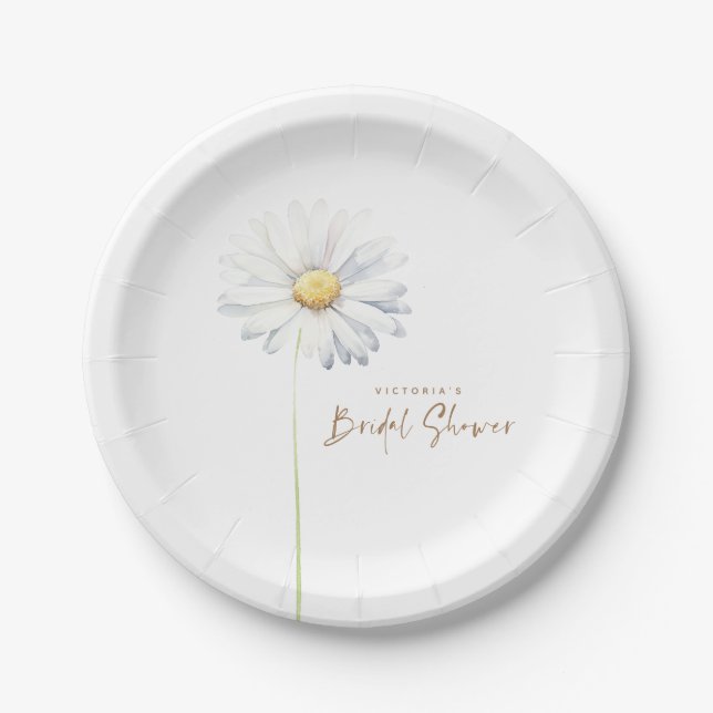 White Daisy Flower Elegant Cute Bridal Shower Paper Plates (Front)