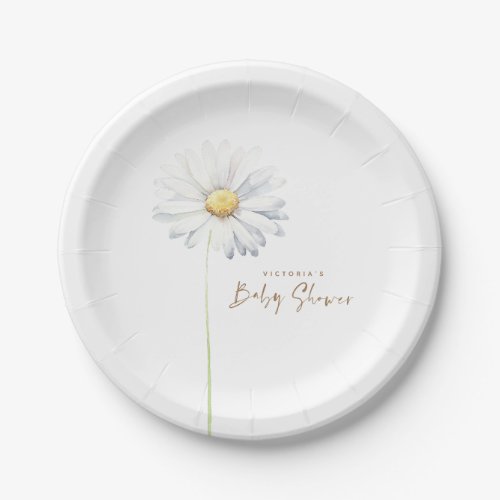 White Daisy Flower Elegant Cute Watercolor Paper Plates
