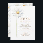 White Daisy Flower Elegant Wildflower Themed Menu<br><div class="desc">This menu card, gracefully adorned by a watercolor white daisy flower, encapsulates the allure of minimalist design, a visual symphony of simplicity and elegance. The understated grandeur of the daisy, a symbol of purity and innocence, adds a touch of botanical serenity to the presentation. The card's appeal is further magnified...</div>