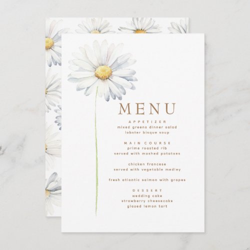 White Daisy Flower Elegant Wildflower Themed Menu