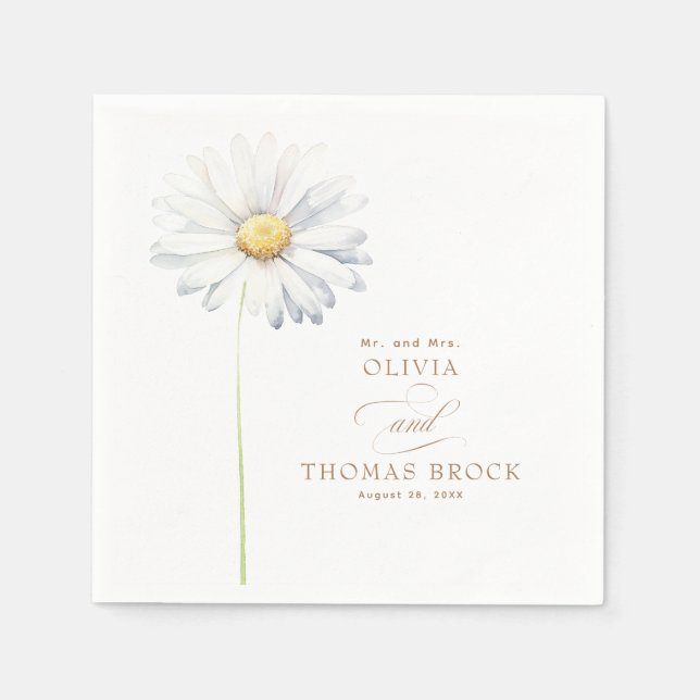 White Daisy Flower Elegant Wildflowers Celebration Napkins (Front)