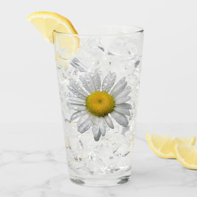 White Daisy Flower Floral Glass Tumbler