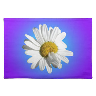 White Daisy Flower Floral Purple Blue Gradient Cloth Placemat
