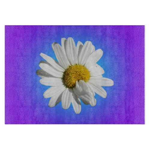 White Daisy Flower Floral Purple Blue Gradient Cutting Board