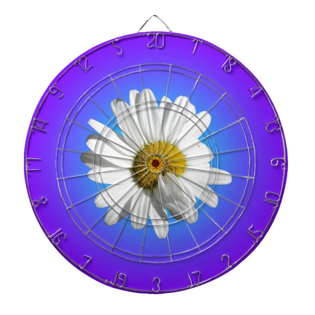 White Daisy Flower Floral Purple Blue Gradient Dart Board (Front)
