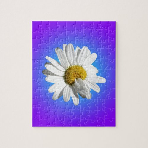 White Daisy Flower Floral Purple Blue Gradient Jigsaw Puzzle