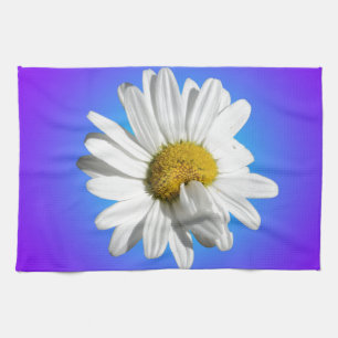 White Daisy Flower Floral Purple Blue Gradient Kitchen Towel