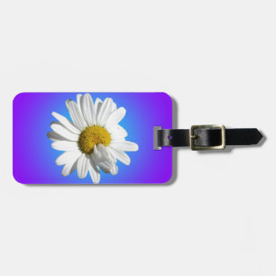 White Daisy Flower Floral Purple Blue Gradient Luggage Tag