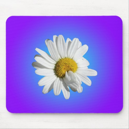 White Daisy Flower Floral Purple Blue Gradient Mouse Pad