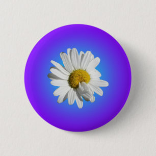 White Daisy Flower Floral Purple Blue Gradient Pinback Button