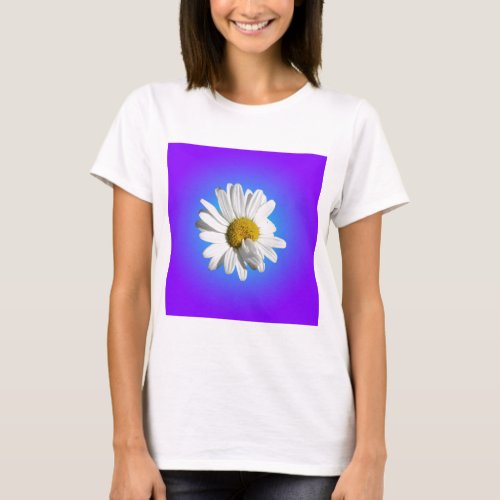White Daisy Flower Floral Purple Blue Gradient T_Shirt