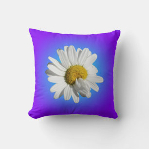 White Daisy Flower Floral Purple Blue Gradient Throw Pillow