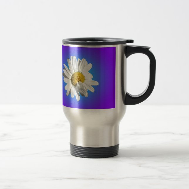 White Daisy Flower Floral Purple Blue Gradient Travel Mug (Right)