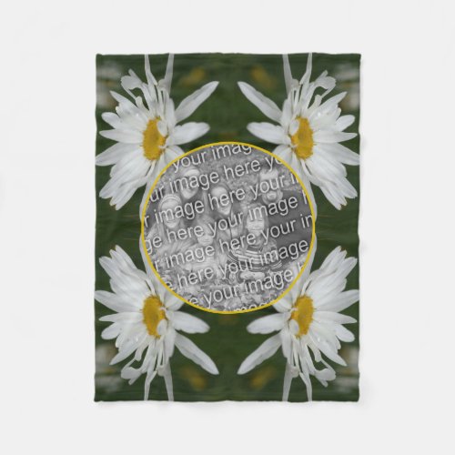 White Daisy Flower Frame Add Your Own Photo Fleece Blanket
