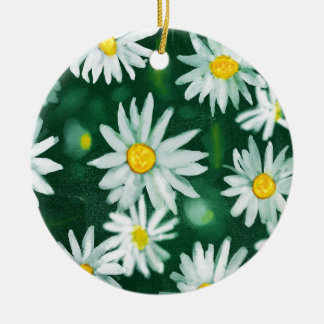 White Daisy Flower Gouache Pattern Ceramic Ornament