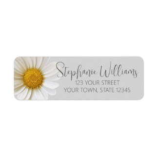 White Daisy Flower Gray Return Address Label