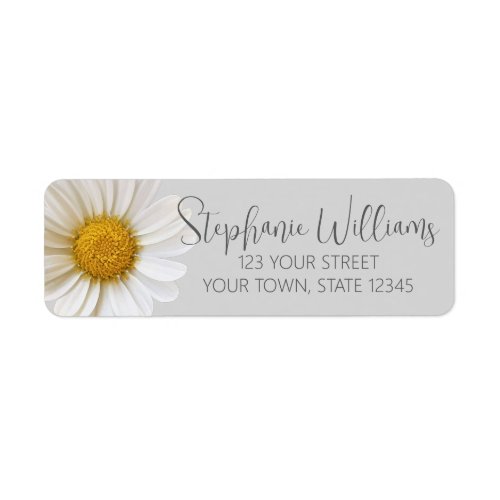 White Daisy Flower Gray Return Address Label