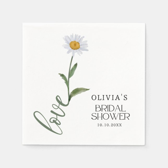 White Daisy Flower Love Elegant Bridal Shower Napkins (Front)