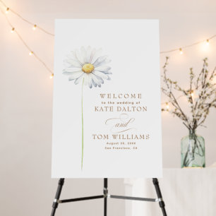 White Daisy Flower Minimalist Wedding Welcome Foam Board