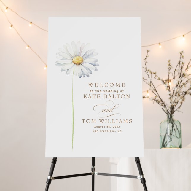 White Daisy Flower Minimalist Wedding Welcome Foam Board (In Situ (Stand))