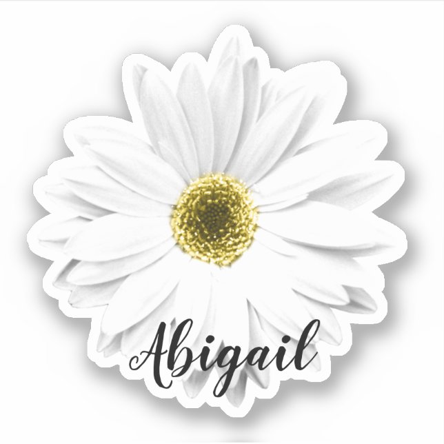 White Daisy Flower Name Sticker (Front)
