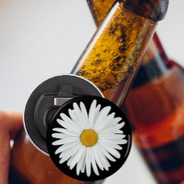White Daisy Flower on Black Floral Bottle Opener