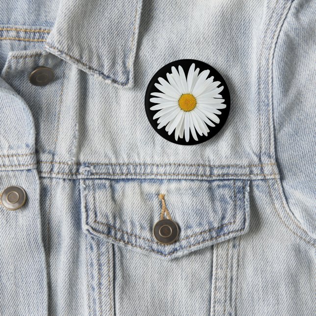 White Daisy Flower on Black Floral Button (In Situ)