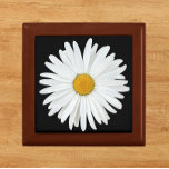 White Daisy Flower on Black Floral Gift Box<br><div class="desc">Store trinkets,  jewelry and other small keepsakes in this wooden gift box with ceramic tile that features the photo image of a pretty,  white Daisy flower on a black background. A lovely,  floral design! Select your gift box size and color.</div>