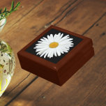 White Daisy Flower on Black Floral Gift Box<br><div class="desc">Store trinkets,  jewelry and other small keepsakes in this wooden gift box with ceramic tile that features the photo image of a pretty,  white Daisy flower on a black background. A lovely,  floral design! Select your gift box size and color.</div>