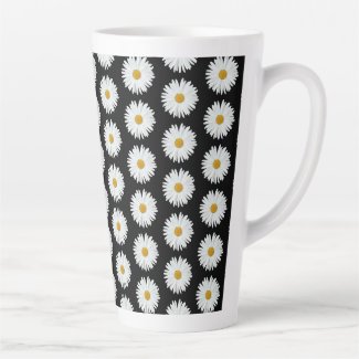 White Daisy Flower on Black Floral Pattern