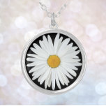 White Daisy Flower on Black Floral Silver Plated Necklace<br><div class="desc">Make a fashion statement with this necklace pendant with chain that features the photo image of a pretty,  white Daisy flower on a black background. A lovely,  floral design! Select your pendant shape,  size,  and metal finish.</div>