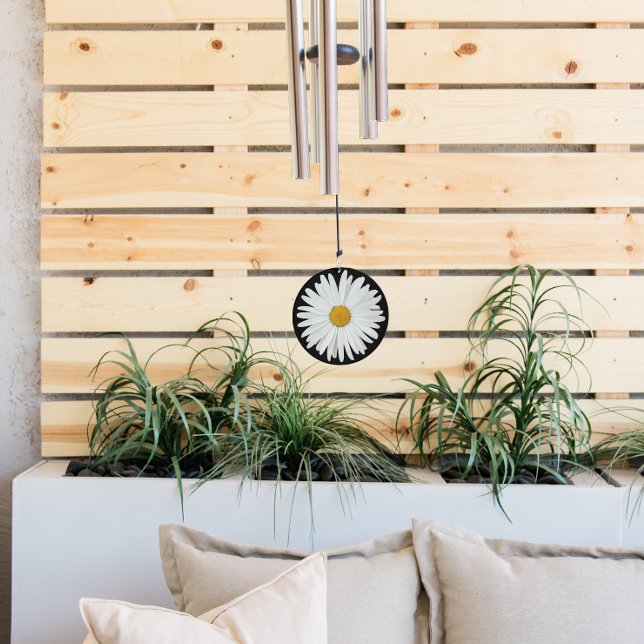 White Daisy Flower on Black Floral Wind Chime (In Situ Planters)