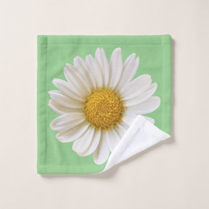 White Daisy Flower on Sage Green Wash Cloth