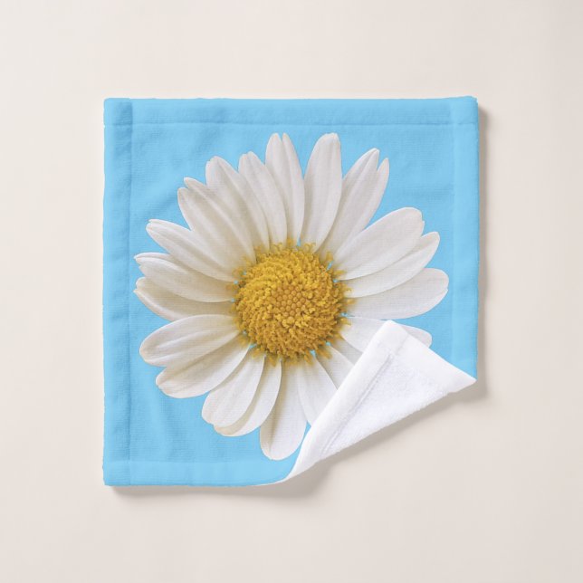 White Daisy Flower on Sky Blue Wash Cloth (Wash Cloth)