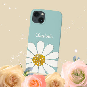 White Daisy Flower Personalize Name Birthday iPhone 13 Case