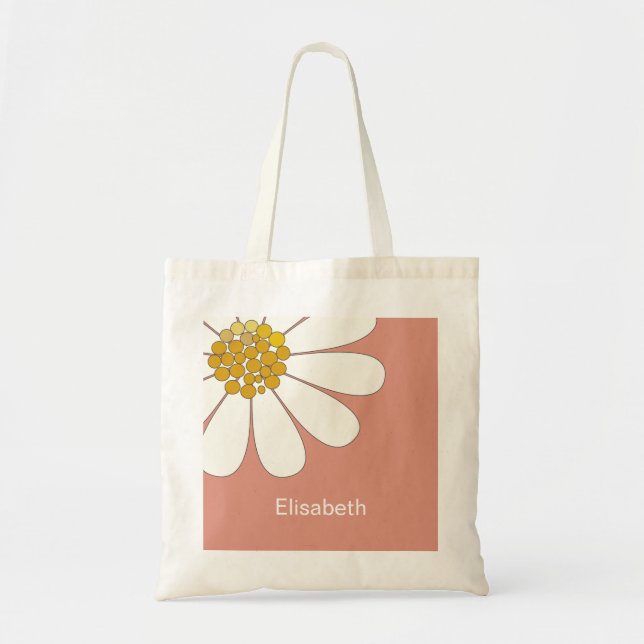 White Daisy Flower Personalize Name Birthday  Tote Bag (Front)