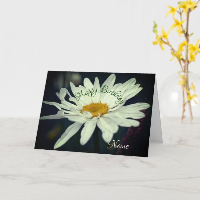 White Daisy Flower Personalized Birthday  Card (Yellow Flower)