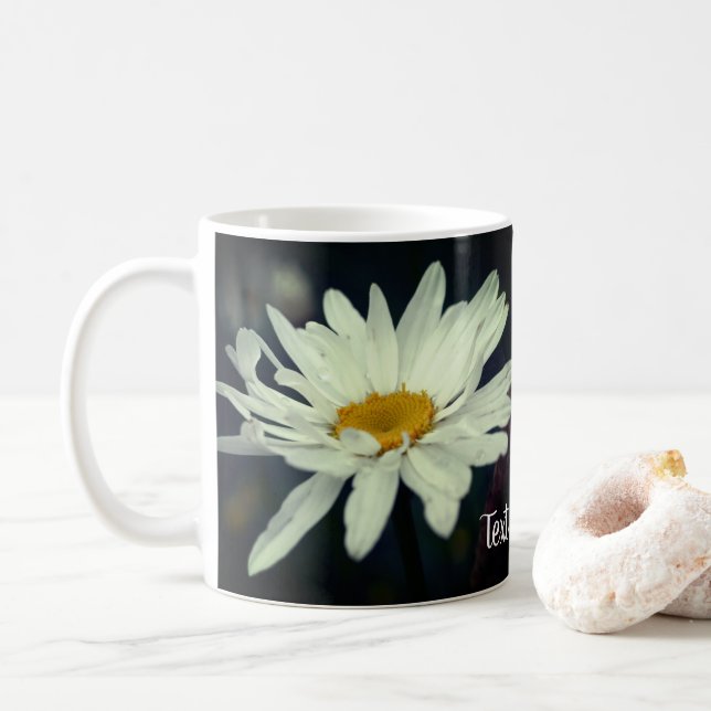 White Daisy Flower Personalized Coffee Mug (With Donut)