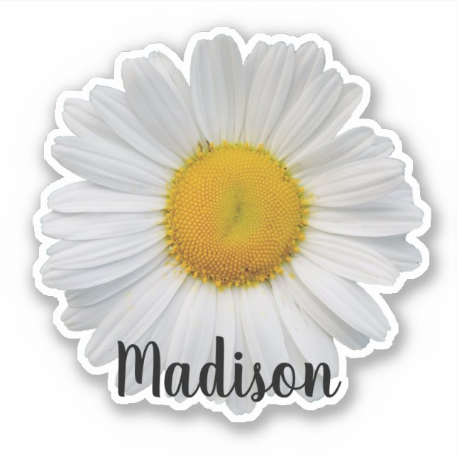 White Daisy Flower Personalized Name Sticker (Front)