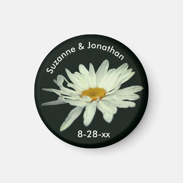 White Daisy Flower Personalized Wedding  Magnet (Front)
