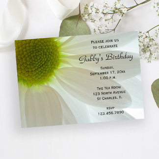White Daisy Flower Petals Birthday Party Invitation